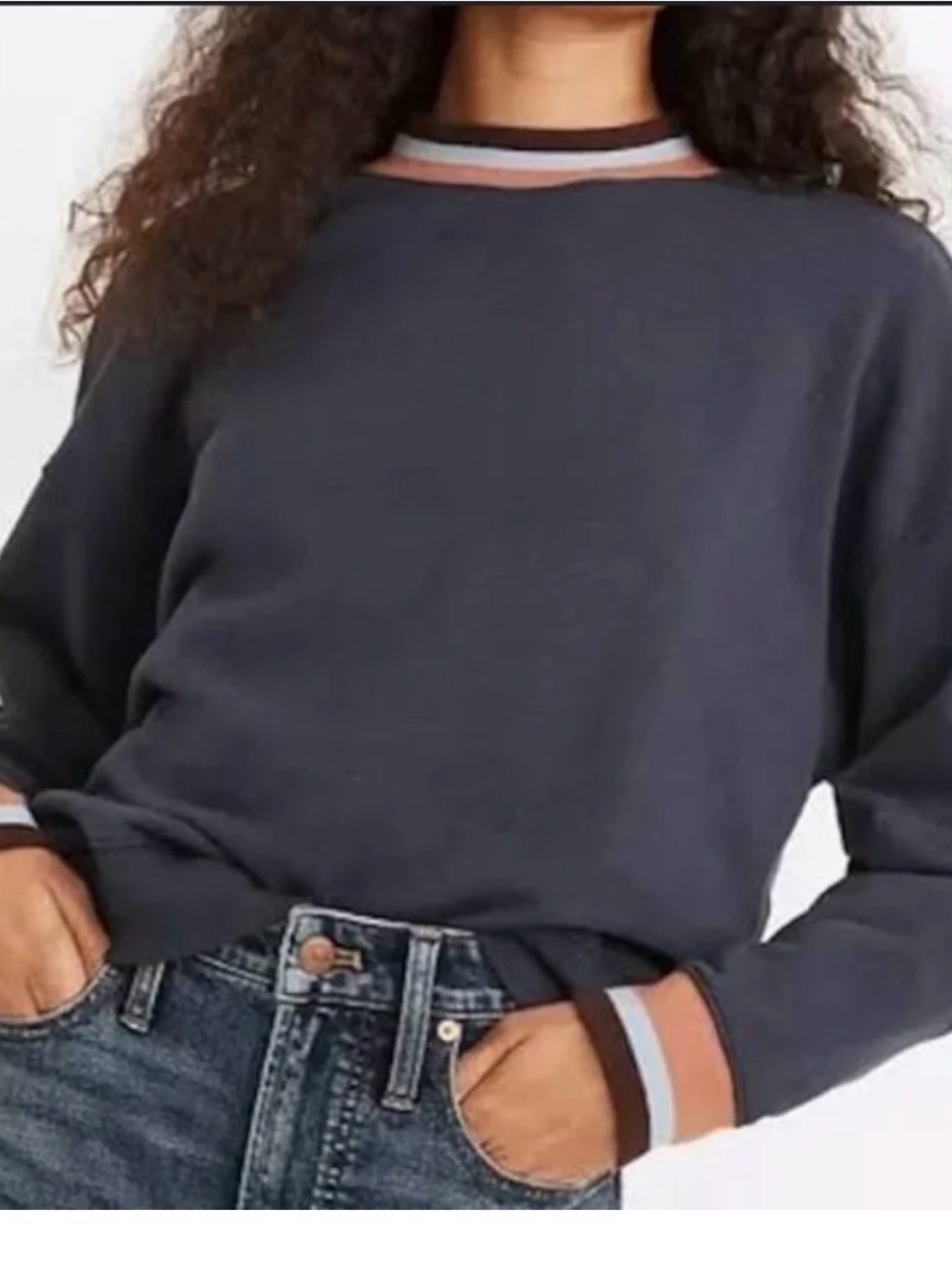 Madewell Blue Cotton Studio Ringer Mockneck Sweatshirt size Medium